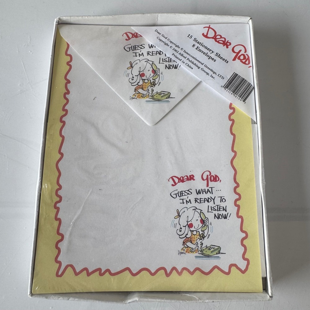 Vintage 2002 Dear God Stationery Set 15 Sheets 8 Envelopes Annie Illustration